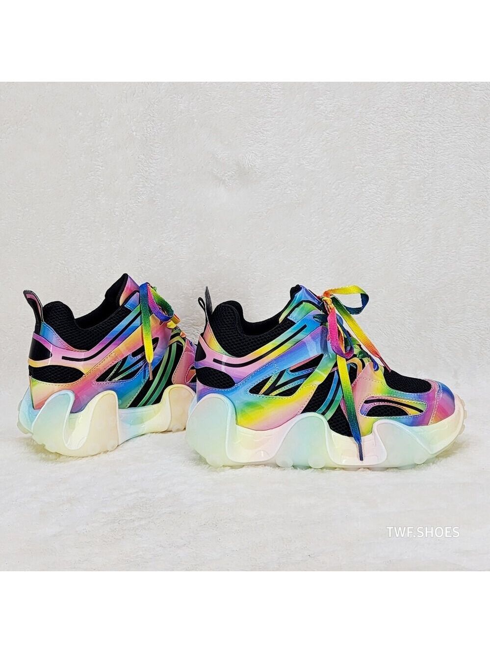 NIB Anthony Wang Alien Black & Rainbow Hidden Wedge Platform Sneakers Tentacle